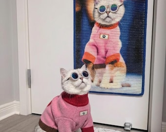 Custom Cat Scratcher with Photo, Personalized Brazilian Sisal Cat Scratching Mat, 400g Heavy Duty No-Shedding Pad, Wall Mounted Cat Gift