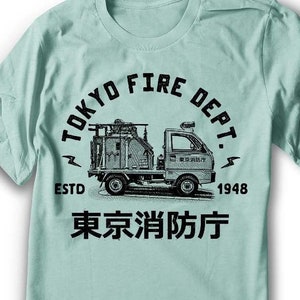 Mini Fire Truck Shirt Kei Truck Japanese truck Mini JDM firefighter engine Tokyo fire dept shirt - Men sizes -  Hand Screenprinted