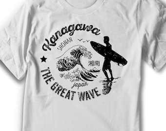 Surfing T-shirt great wave of kanagawa shonan japan surf culture hawaii  - Man sizes -  Hand Screenprinted