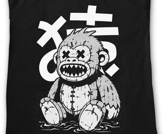 Monkey Shirt Japanese kanji Kawaii gorilla monster  - Men -   sizes -  Hand Screenprinted