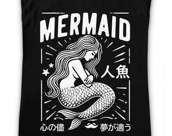 Camiseta sereia Sea Siren T-shirt japonesa de praia, estética sereia - masculina - tamanhos - serigrafada à mão