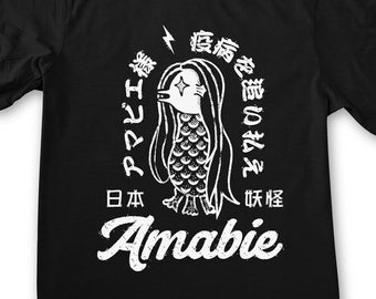 Amabie Shirt Yokai shirt Japanese tshirt Folk Mermaid Monster  Unisex sizes -  Hand Screenprinted