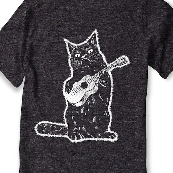 Ukulele shirt, Cat Shirt, Music Cat Lover gift - Funny Grumpy Cat t-shirt kitty Guitar - Men - Women sizes -  Hand Screenprinted