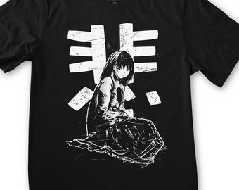 Koszulka z nadrukiem Anime Smutna dziewczyna z anime Koszulka z nadrukiem Manga Estetyka Koszulka Rozmiary męskie - Nadruk sitowy ręczny