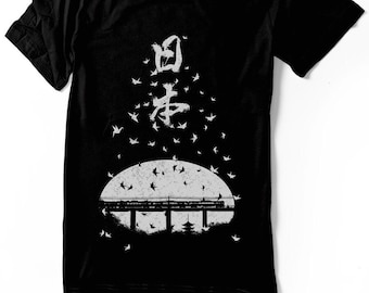 Camisa japonesa de tren, kanji japonés, Kioto, unisex, tallas de mujer, serigrafiada a mano.