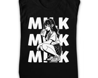 Milk Anime Girl T-shirt Japanese School Girl Shirt - Men - Sizes