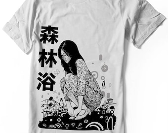 Anime T-shirt Girl Japanese Kanji Japan tee manga - Men - Women sizes -  Hand Screenprinted