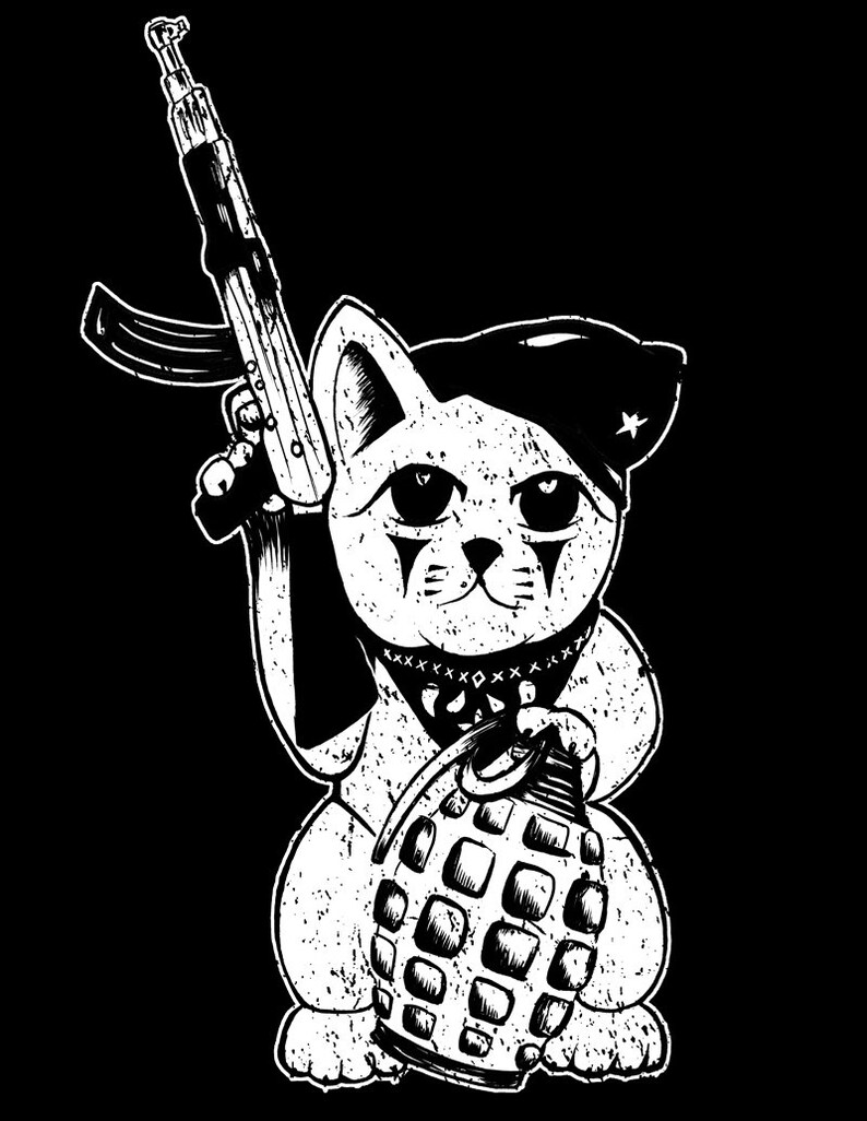 lucky cat shirt maneki neko che guerrilla gun japanese funny shirt Unisex sizes image 2