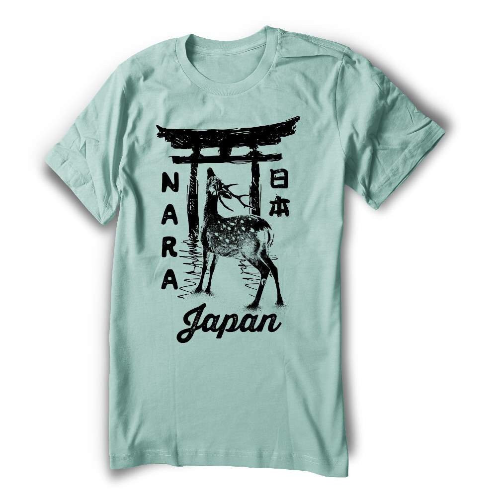 奈良Tシャツ 鹿Tシャツ 日本 日本 鳥 神道 - メンズサイズ - 手刷り