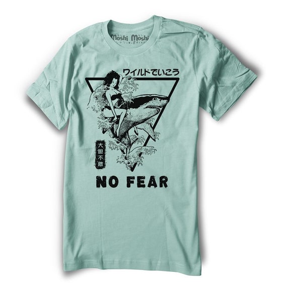 Shark Shirt Surf Girl Riding Great White Wave Japan T-shirt No