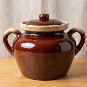 Vintage McCoy Pottery Brown Drip Bean Pot with Lid #342
