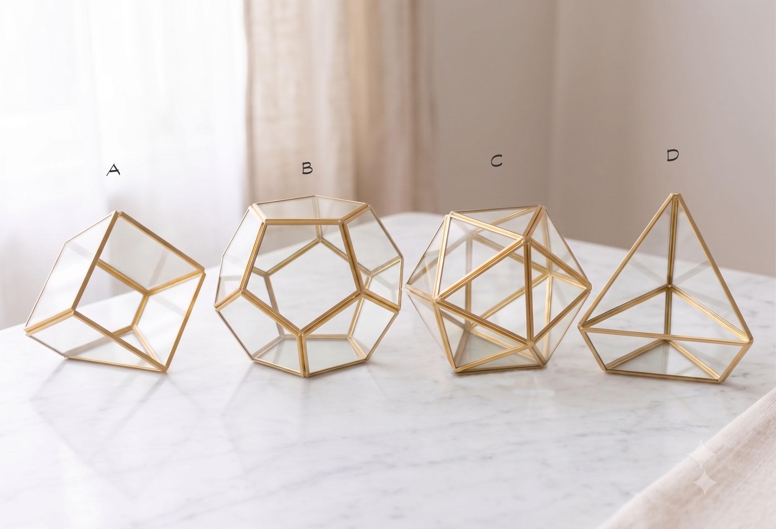 Geometric Glass Terrariums, Gold Frame Centerpieces for Succulents & Air Plants