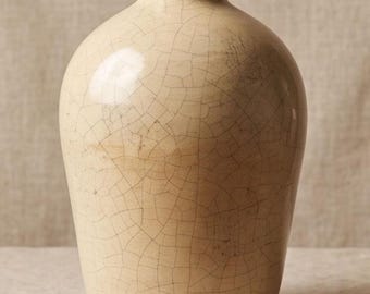 Crackle Glaze Ceramic Jug Vase, Rustic Cream Pottery Vessel