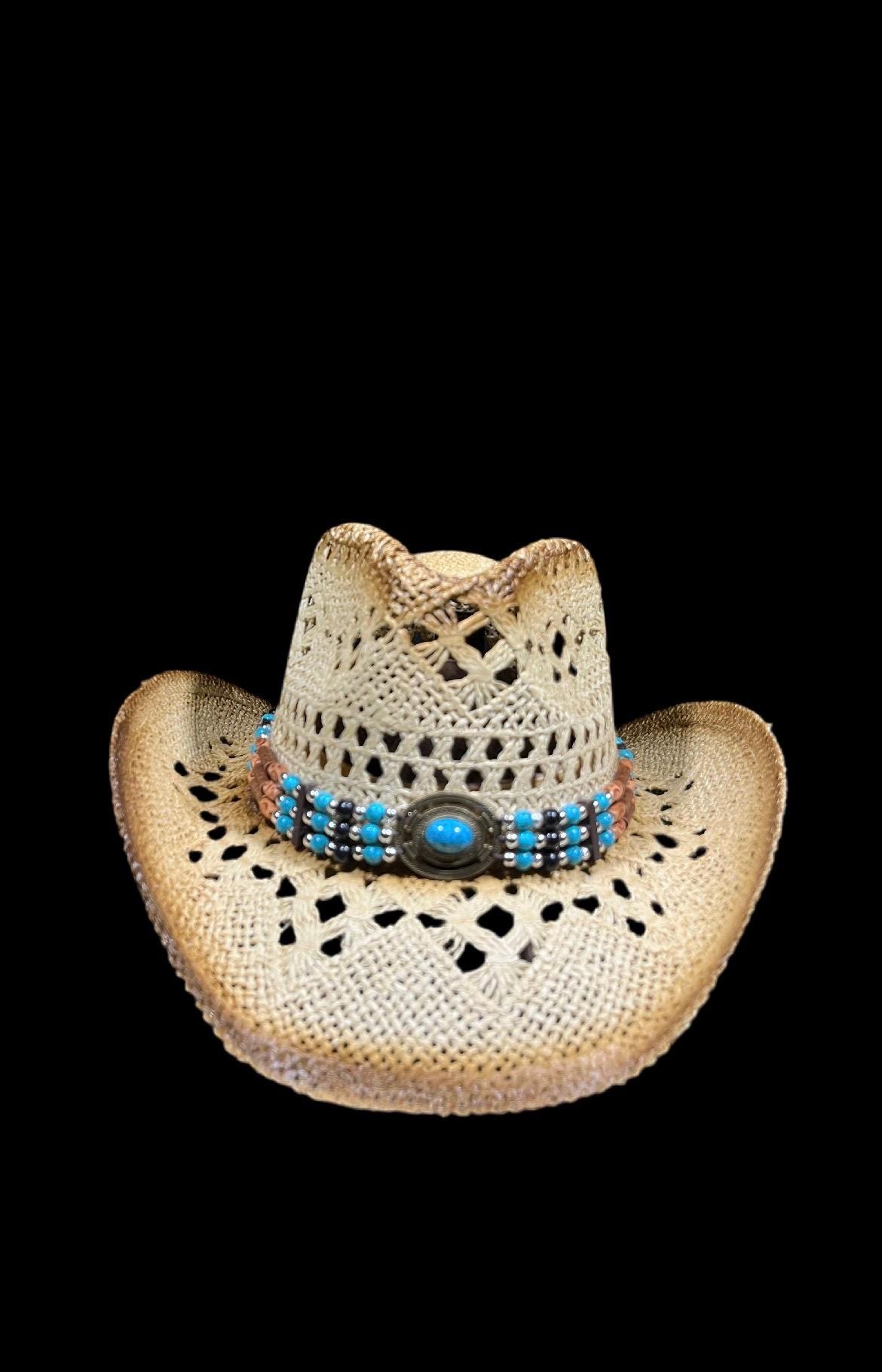 Straw Cowboy Hat With Beads - Etsy display picture 3