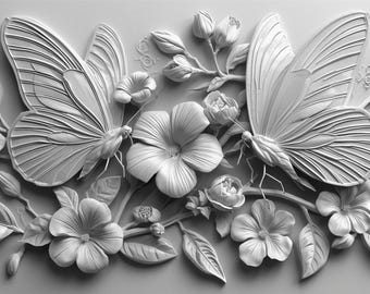 3D Laser Engrave File: Flowers, Butterfly & Bees (Digital JPG)