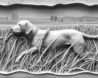 Hunting Dog 3D Relief | Laser Engraving Files, Cabin Decor (JPG)