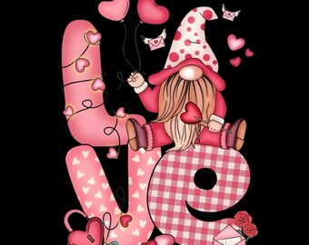 Valentine Gnome- 8 PNG Bundle, Pink Coffee Sublimation Designs, Retro Valentine’s Day Clipart, Leopard Print Heart, Digital Download for DTG