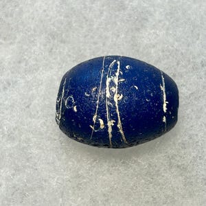 COLLECTOR ALERT: Ancient Cobalt Blue Glass Bead with Incised Etched Markings - Rare Collector Focal Bead