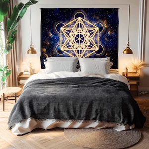 Tapiz de pared del Cubo de Metatrón • Arte energético de geometría espiritual