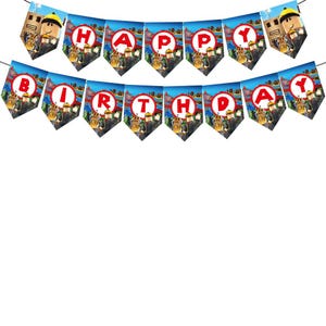 Puede incluir: Una colorida guirnalda con las letras "HAPPY BIRTHDAY" en banderines. Cada bander&iacute;n presenta una letra y un personaje de dibujos animados. La guirnalda est&aacute; ensartada en una fina cuerda negra, ideal para una fiesta de cumplea&ntilde;os.