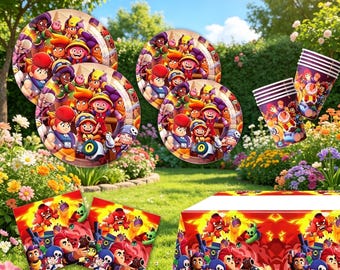Brawl Stars Themed Partyzubehör-Set für 8 Gäste, Einweggeschirrdekorationen