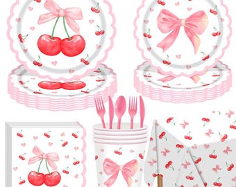 Rosa rosett körsbärsfrukttema engångspapperstallriksduk silkespappersfestdekoration