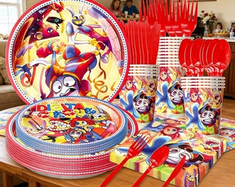 Decoraciones digitales para fiesta de cumpleaños con temática de circo: pancarta, globos y adornos para cupcakes / Artículos para cumpleaños infantiles / Fiesta temática de Pomni y Jack