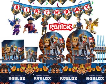 Conjunto de louça para festa de aniversário Roblox | Artigos temáticos de blocos de montar para gamers