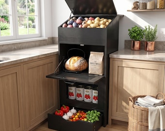 Rustic Wooden Potato Storage Bin for Kitchen Counter & Pantry Organization