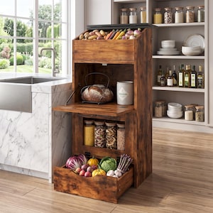 Rustic Wooden Potato Storage Bin for Kitchen Counter & Pantry Organization