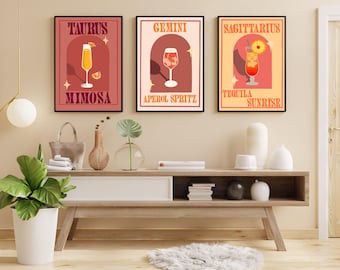 Taurus, Gemini, Sagittarius, Zodiac Printable Wall Art Bundle | Astrology Print | Instant Download