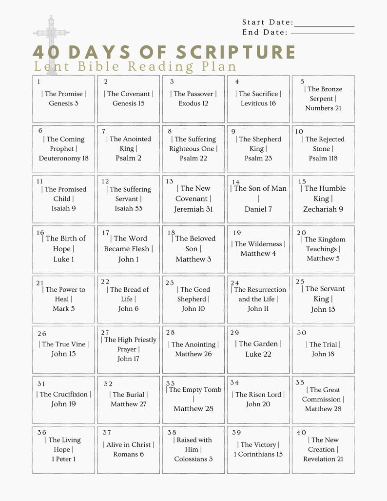 40-day Bible Reading Plan | Printable Lent to Easter Study Guide - Etsy