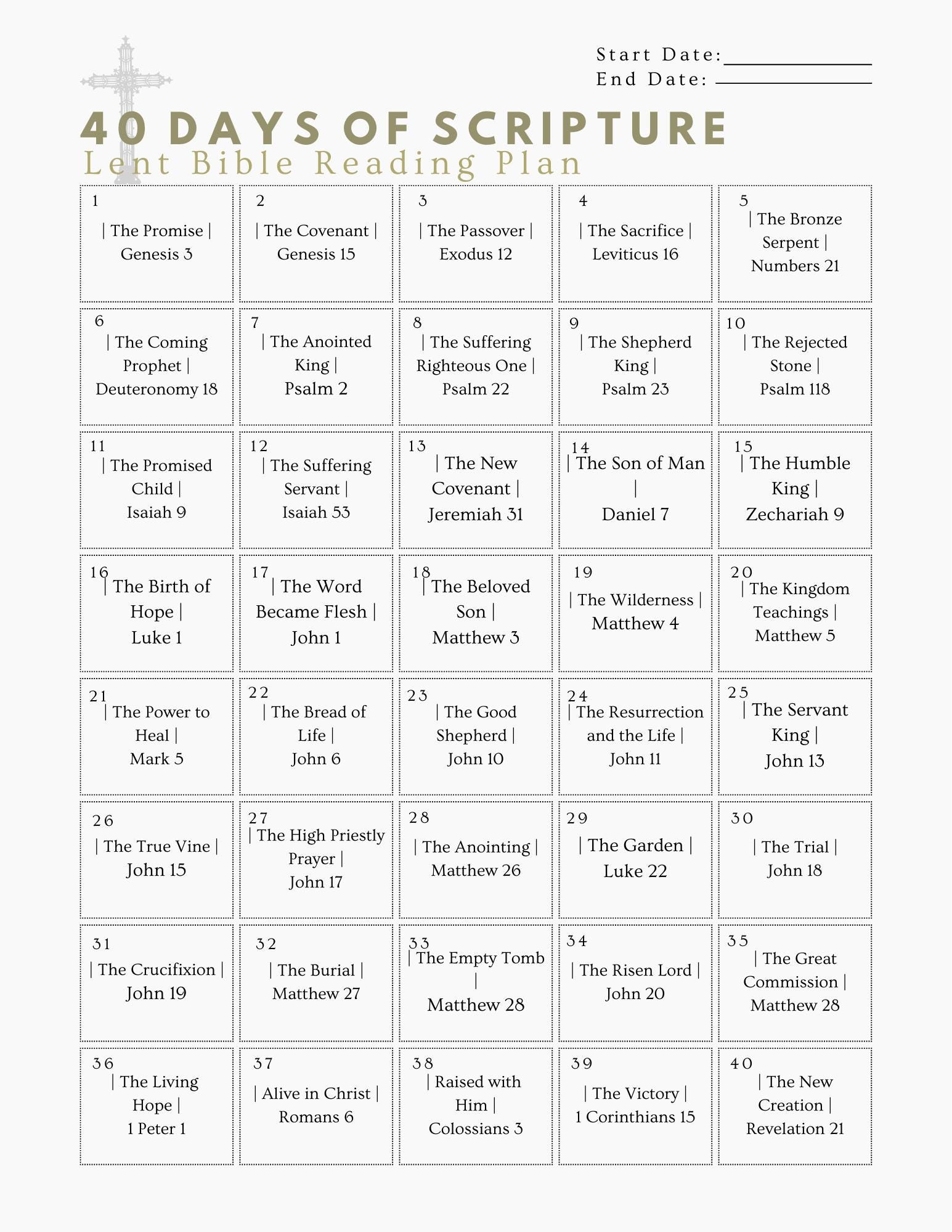 40-day Bible Reading Plan | Printable Lent to Easter Study Guide - Etsy