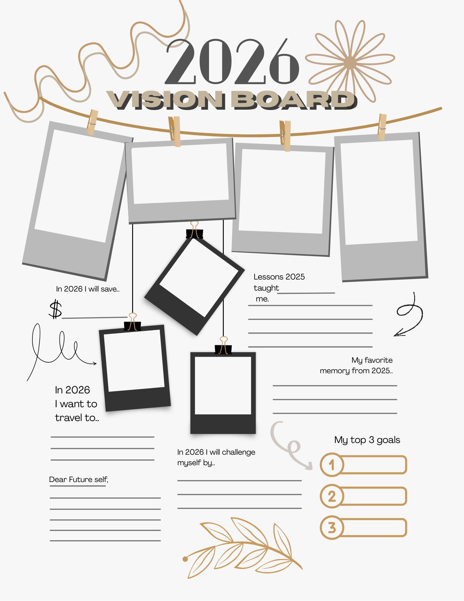 New Years Resolution Template, Vision Board, 2026 Goals (printable Pdf ...