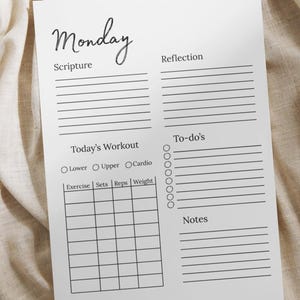 Planificador diario con propósito / Lista de tareas / Registro de ejercicios / Devocional / Rutina de 7 días / PDF imprimible