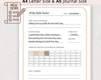 30-Day Habit Tracker Printable | A4 & A5 Journal Insert (Digital Download)
