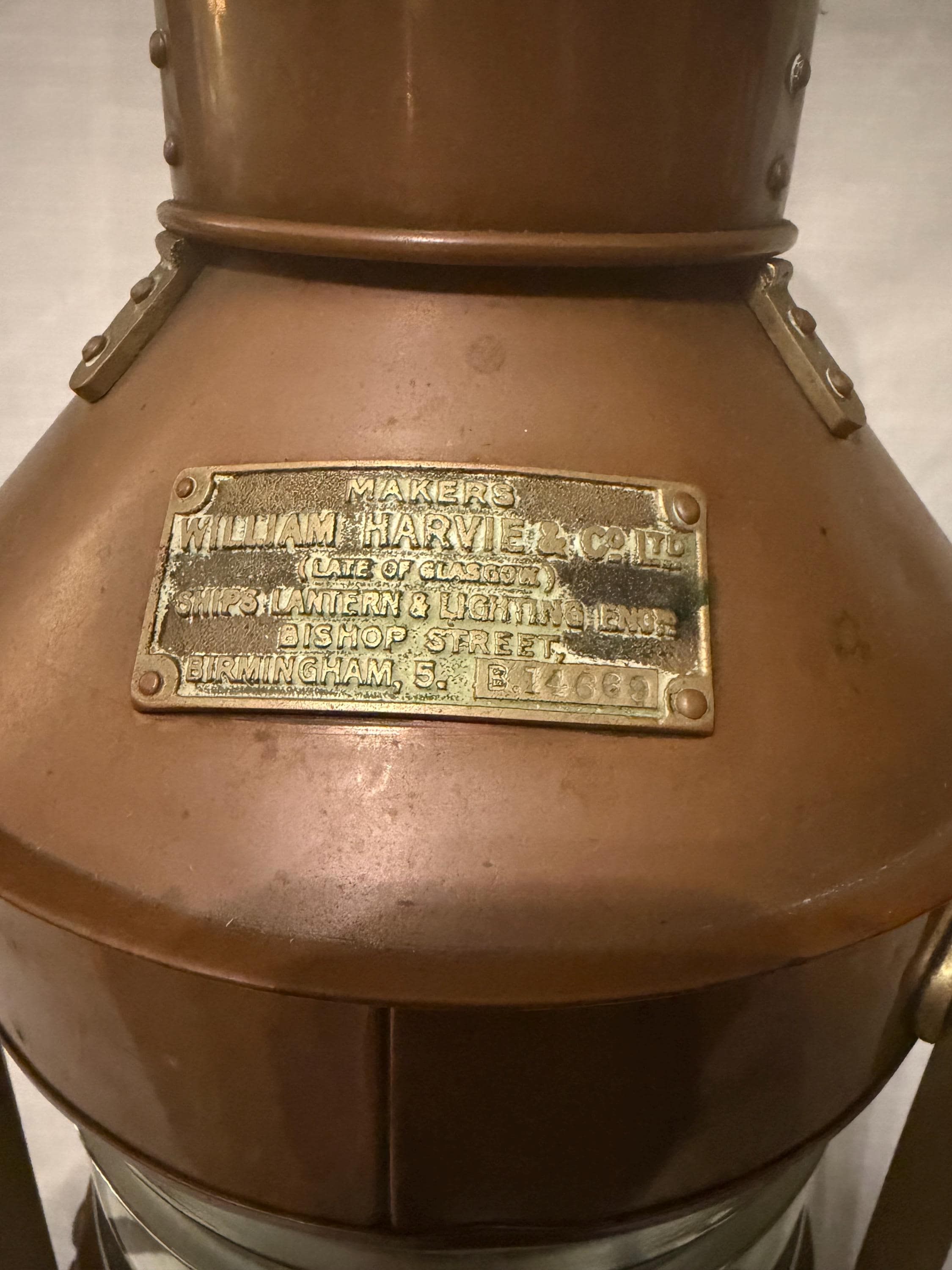 Large Copper Ship Lantern by William Harvie & Co Pattern 372 W