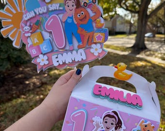 Adornos para tarta de cumpleaños de la Sra. Rachel, adornos para cupcakes y cajas de regalo / Decoración personalizada para fiesta de primer cumpleaños
