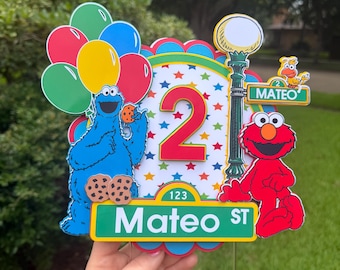 Sesame Street Elmo Cookie Monster Birthday Cake Topper | Personalized Name Age Party Decoration