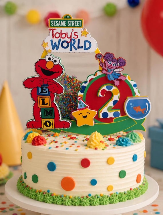 Elmo Cake Topper | Personalized Sesame Street Birthday Decorations (Name & Age) Elmo Gabble/treat boxes