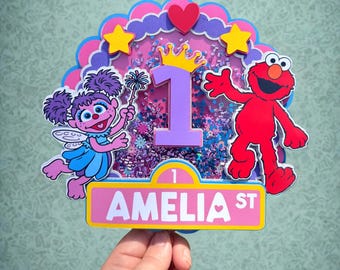 Abby Cadabby & Elmo Cake Topper | Personalized Birthday Cake Decoration | Pink Sesame Theme Party Decor