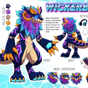 Furry Referenzbogen Auftragsarbeit | Benutzerdefinierte Fursona Ref Blatt | Anthro Charakter Bogen
