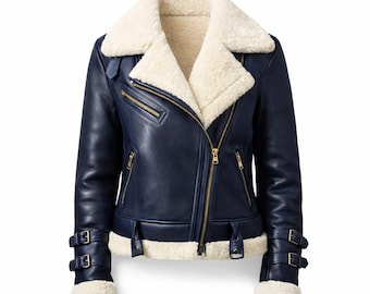 Chaqueta de aviador de piel de oveja / Abrigo de motociclista de invierno hecho a mano
