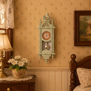 1:12 Scale Miniature Metal Pendulum Clock, Vintage Wall Decor, Retro Grandfather Clock
