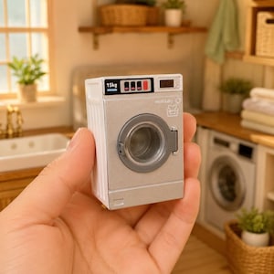 Lavadora en miniatura a escala 1:12, lavadora de carga frontal para casa de muñecas, pequeño electrodoméstico de plástico para lavandería.