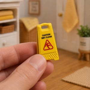 3PCS Miniature Caution Signs 1:12 Scale, Funny Dollhouse Wet Floor Set, Tiny Metal Cat Dog Vomit Prop, Prank Diorama Bathroom Accessories