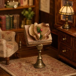 Miniature Wizard Spellbook and Lectern Stand, 1:12 Scale Dollhouse Prop