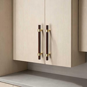 Walnut Brass Cabinet Pulls Solid Wood Drawer Handles Vintage Copper Kitchen Cupboard Handles  Brass Cabinet Handles Cabinet Hardware