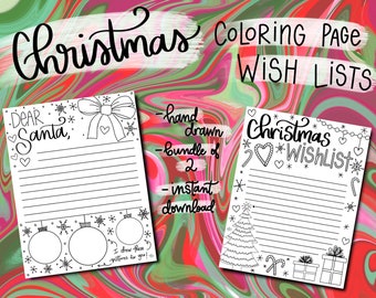 Christmas Wishlist Coloring Pages - Set of 2 - For Digital and Printable Use - Hand Drawn - Modern Coloring Pages - Holiday Wishlist