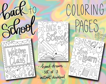 Back to School Coloring Pages - Set of 3 - For Digital and Printable Use - Hand Drawn - Modern Coloring Pages - Classroom Coloring Pages